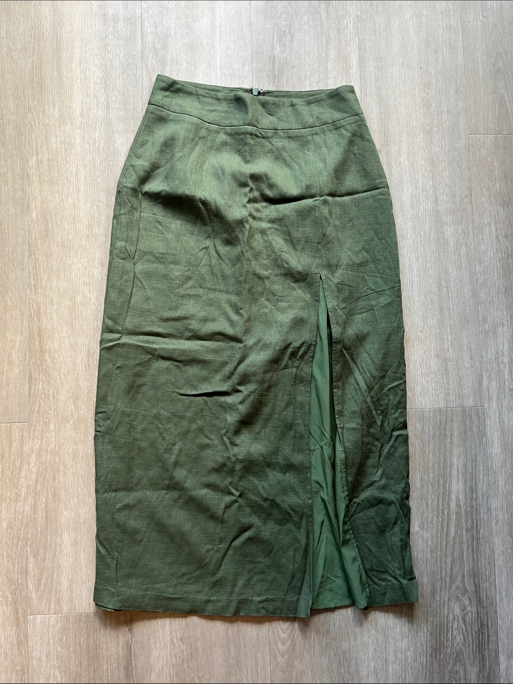 Lulus Olive Green Midi Skirt with Front Slit